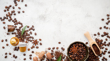 spilled coffee grounds on white background